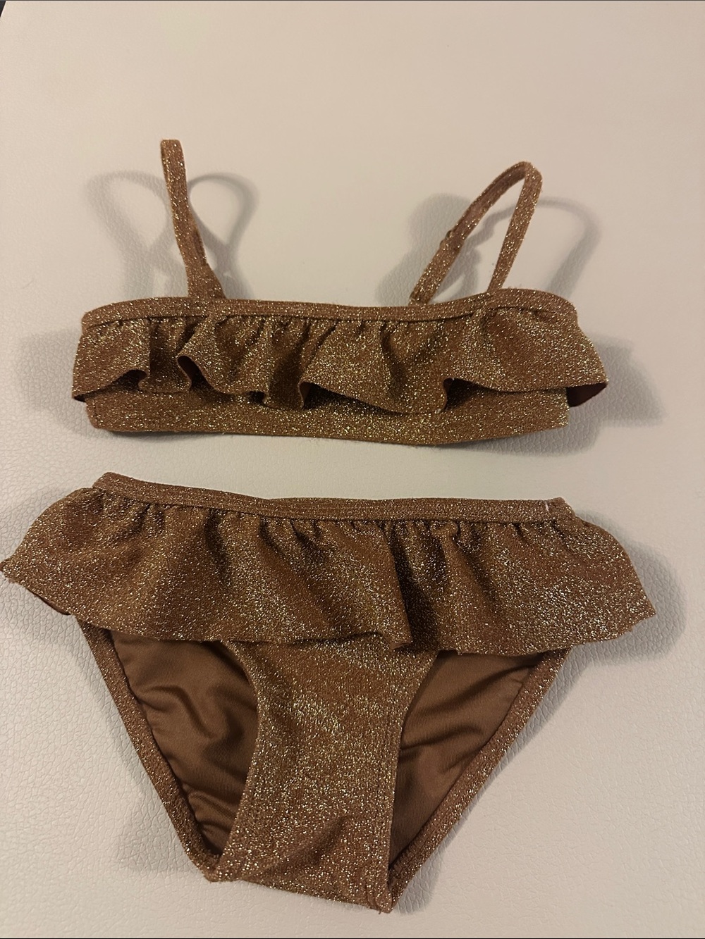 Rylee + Cru Girls Metallic Bronze Ruffle Bikini